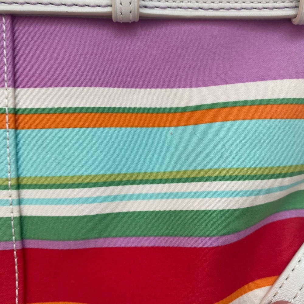Coach RARE Vintage Hampton Multicolor Striped Bag w White Leather Details - Picture 7 of 15